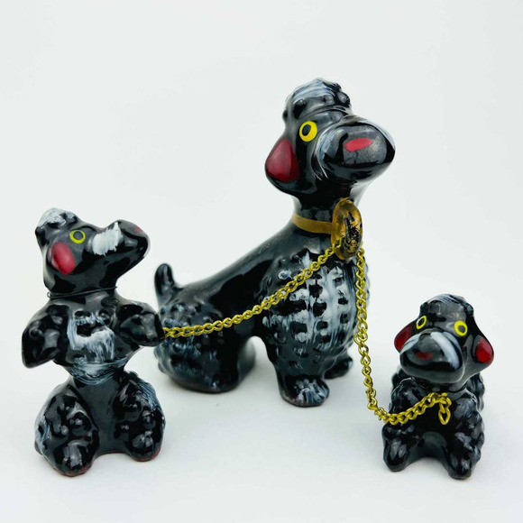 Vintage Red Ware Style Black and white Poodles on Chains - Mid Century Decor - Picture 8 of 8